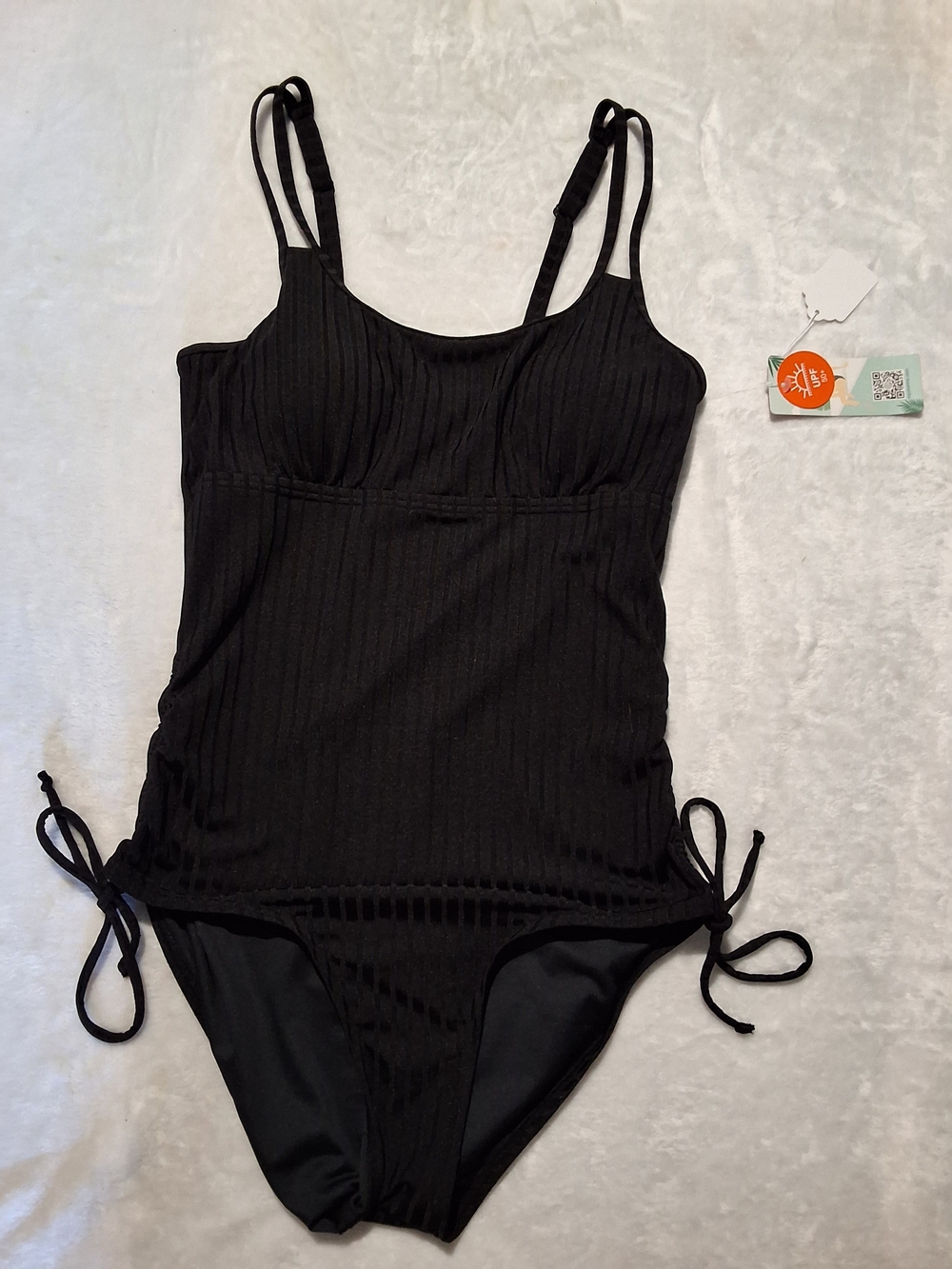 Cupshe Black Ribbed One-Piece Swimsuit with Side Ties